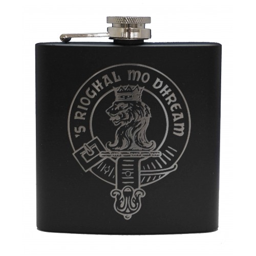 Clan Crest Matt Black Hip Flask 6oz